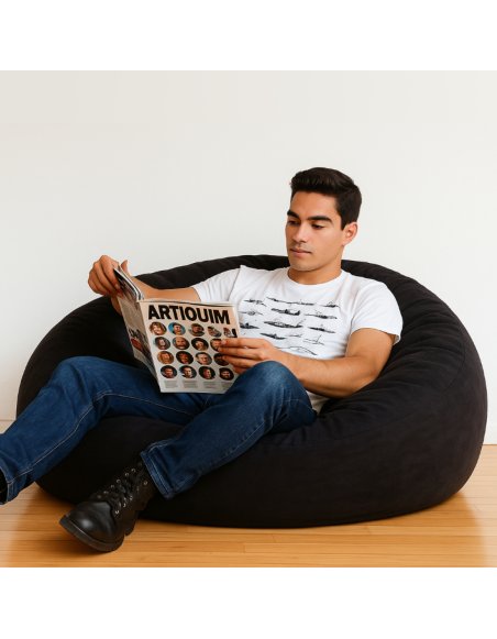 Sedežna vreča iz semiša žoga črna EMI