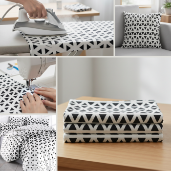 Meter tkanine 100% bombaž deluxe Dubai belo-črna EMI